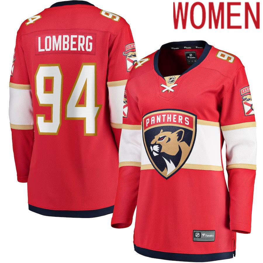 Women Florida Panthers #94 Ryan Lomberg Fanatics Branded Red Home Breakaway Player NHL Jersey